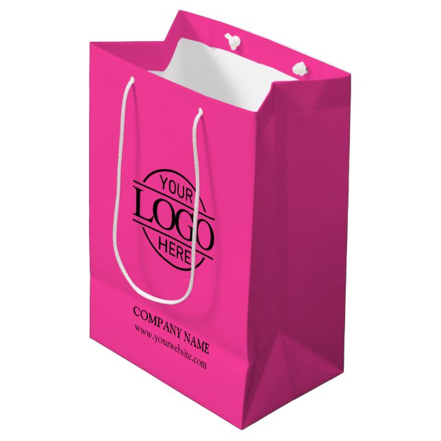 Modern Bight Pink Corporate Company Business Logo Medium Gift Bag (Front Angled)