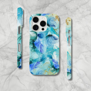Modern Billowy Swirls Blue Gold iPhone Case