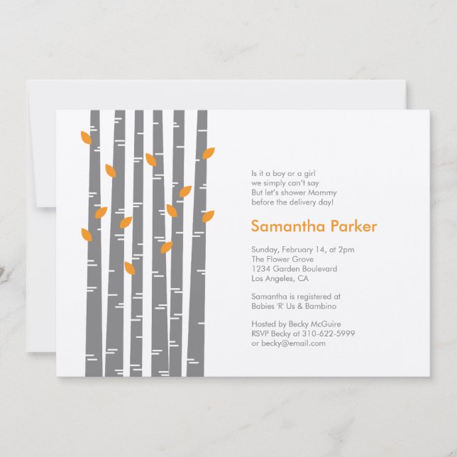 Modern Birch - Tangerine Baby Shower Invitation (Front)