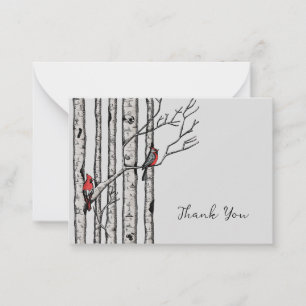 Modern Birch Trees and Red Birds Thank You Card