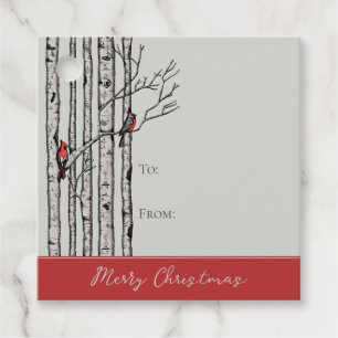 Modern Birch Trees and Red Cardinal Birds Gift Tag