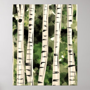 Modern Birch Trees Forest 16x20 Poster