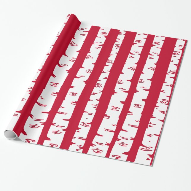 Modern Birch Trees Gift Wrap / Red (Unrolled)