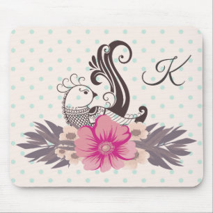 Modern Bird and Flora Dotty Monogrammed Mouse Mat