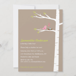 Modern Bird Birch Baby Shower Invitation - Boy