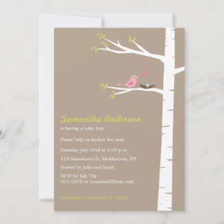Modern Bird Birch Baby Shower Invitation - Boy