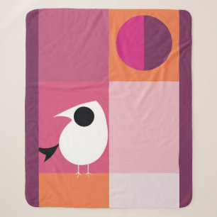 Modern Bird Colour Block Pink Orange Sherpa Blanke Blanket