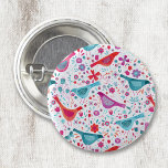 Modern Bird Floral Watercolor<br><div class="desc">Modern and contemporary watercolor birds and flowers pattern in vibrant teal green,  magenta pink and red on a white background.  Original art by Nic Squirrell.</div>