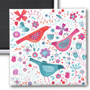 Modern Bird Floral Watercolor Magnet