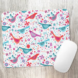 Modern Bird Floral Watercolor Mouse Mat<br><div class="desc">Modern and contemporary watercolor birds and flowers pattern in vibrant teal green,  magenta pink and red on a white background.  Original art by Nic Squirrell.</div>