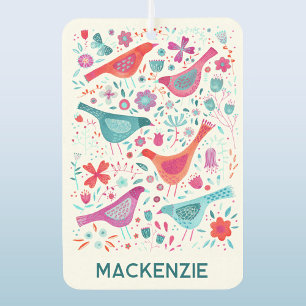 Modern Bird Floral Watercolor Personalised Name Car Air Freshener