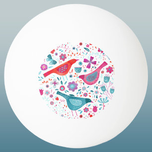 Modern Bird Floral Watercolor Ping Pong Ball