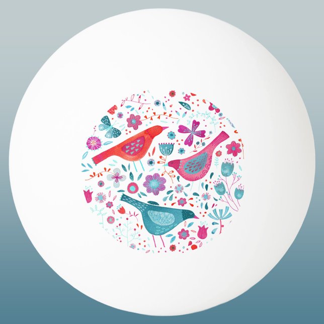 Modern Bird Floral Watercolor Ping Pong Ball (Pretty watercolor bird and wildflower ping pong ball)