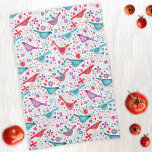 Modern Bird Floral Watercolor Tea Towel<br><div class="desc">Modern and contemporary watercolor birds and flowers pattern in vibrant teal green,  magenta pink and red on a white background.  Original art by Nic Squirrell.</div>