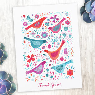 Modern Bird Floral Watercolor Thank You Postcard