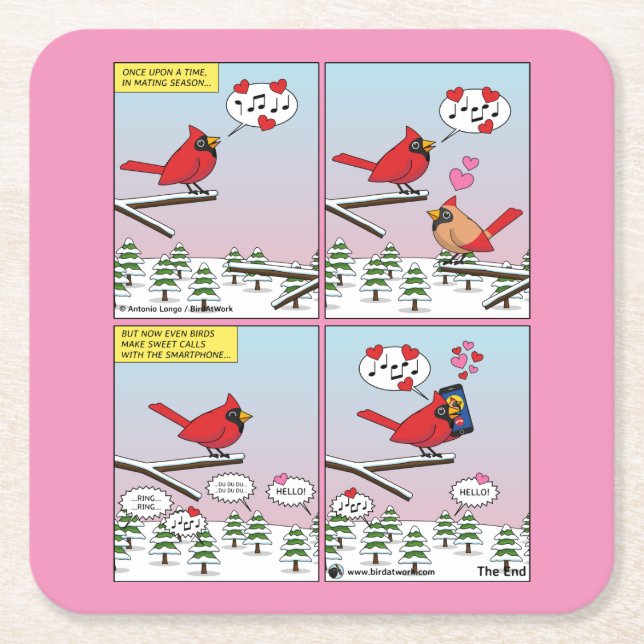Modern Bird Mating Calls Comic Square Paper Coaster (Front)