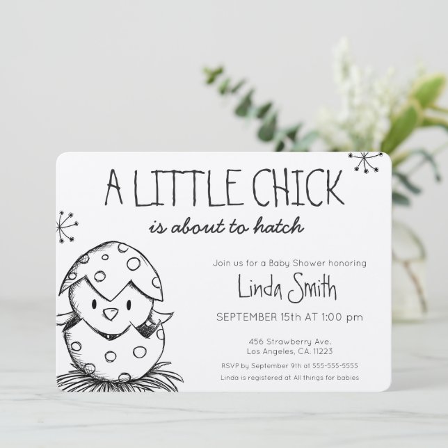 Modern Bird Sketch Gender Neutral Baby Shower Invitation (Standing Front)
