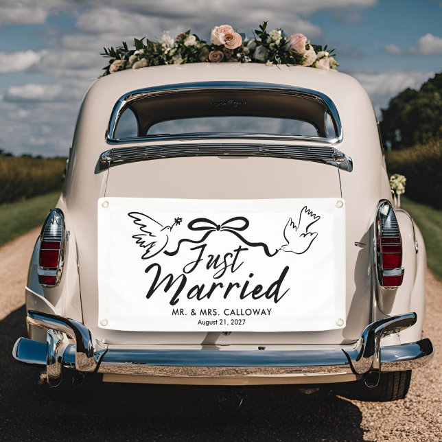 Modern Birds and Bow Just Married Car Banner (Creator Uploaded)