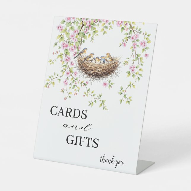 Modern Birds and Flowers Wedding Cards & Gifts     Pedestal Sign (Front)