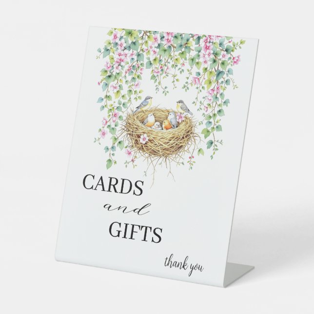 Modern Birds and Flowers Wedding Cards & Gifts     Pedestal Sign (Front)