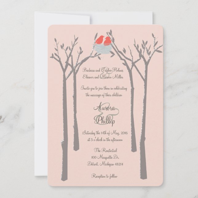 Modern Birds and Trees Wedding Invitation (Front)