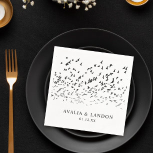 Modern Birds of a Feather Black and White Wedding  Napkin