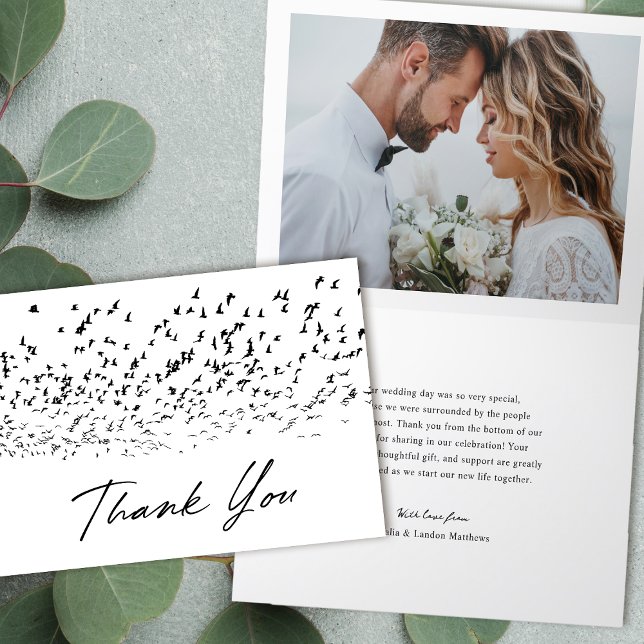 Modern Birds of a Feather Photo Wedding  Thank You Card (Creator Uploaded)