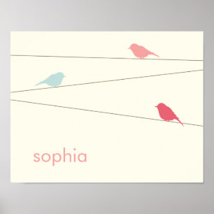 Modern Birds Personalised Kids Wall Art