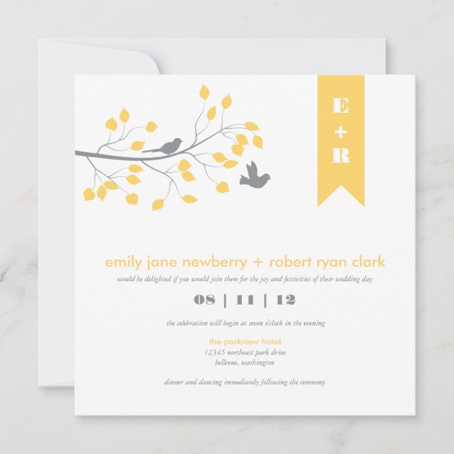 Modern Birds Wedding Invitation (Front)