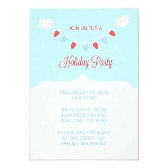 Modern Birds with Christmas Lights Holiday Party Card