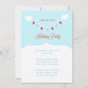 Modern Birds with Christmas Lights Holiday Party Invitation