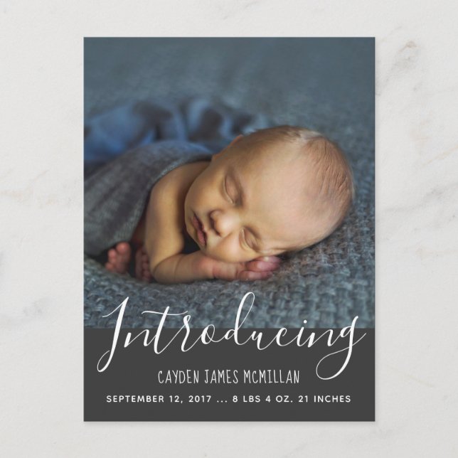Modern Birth Announcement Photo Postcard (Front)