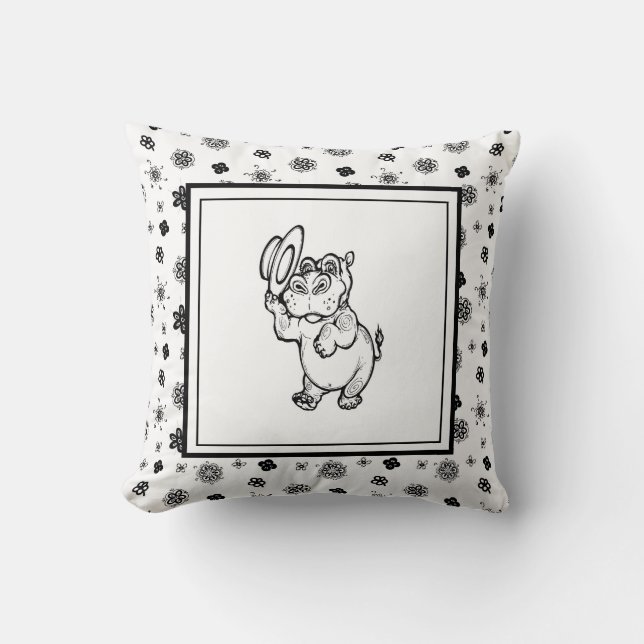Modern Birth Baby Boy for Kids Hippopotamus Cushion (Front)