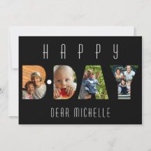Modern Birthday 4 Photo Collage Personalised Card