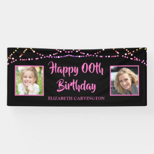 Modern Birthday Black Pink String Lights 2 Photos Banner