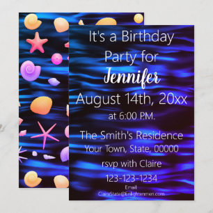 Modern Birthday Blue Ocean Theme Background Invitation