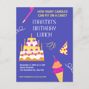 Modern birthday cake invitation postcard