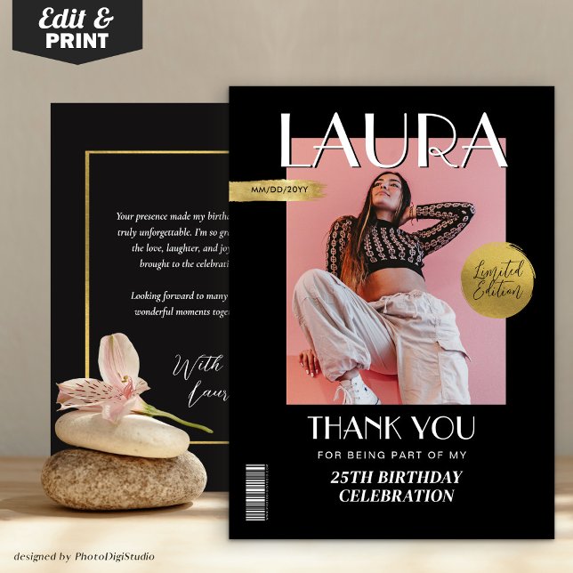 Modern Birthday Custom Magazine Cover Thank You Card (Modern Birthday Custom Magazine Cover Thank You Card)