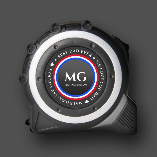 Modern Birthday Dad Monogram Blue White Red 1 (Modern Birthday Dad Monogram Blue White Red Tape Measure
)