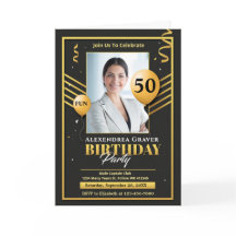 Modern Birthday Gold Black 50th Photo Party