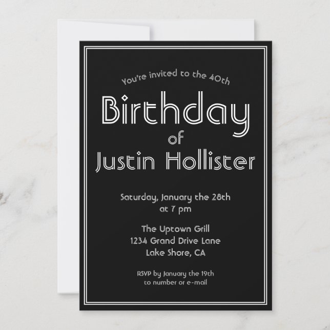 Modern Birthday Invitation ANY AGE | Black & White (Front)