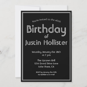 Modern Birthday Invitation ANY AGE   Black & White