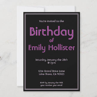 Modern Birthday Invitation | Black Pink & White