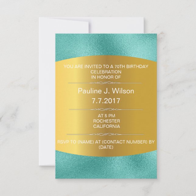 Modern Birthday Invitation Golden Mint Green Vip (Front)