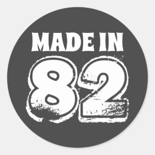 Modern Birthday Made in 82 Black & White Classic Round Sticker