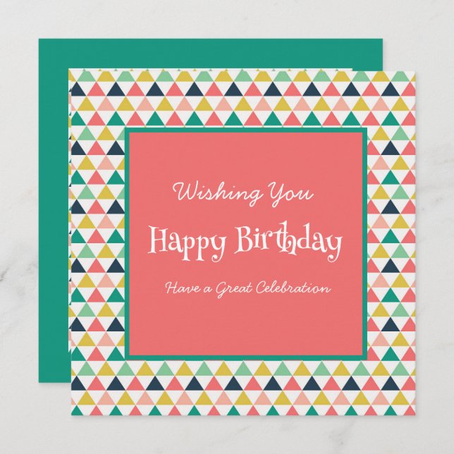 Modern Birthday Orange Teal Geometric White Script (Front/Back)