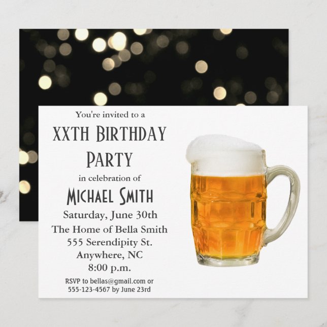 Modern Birthday Party Beer Cheers  Invitation (Front/Back)