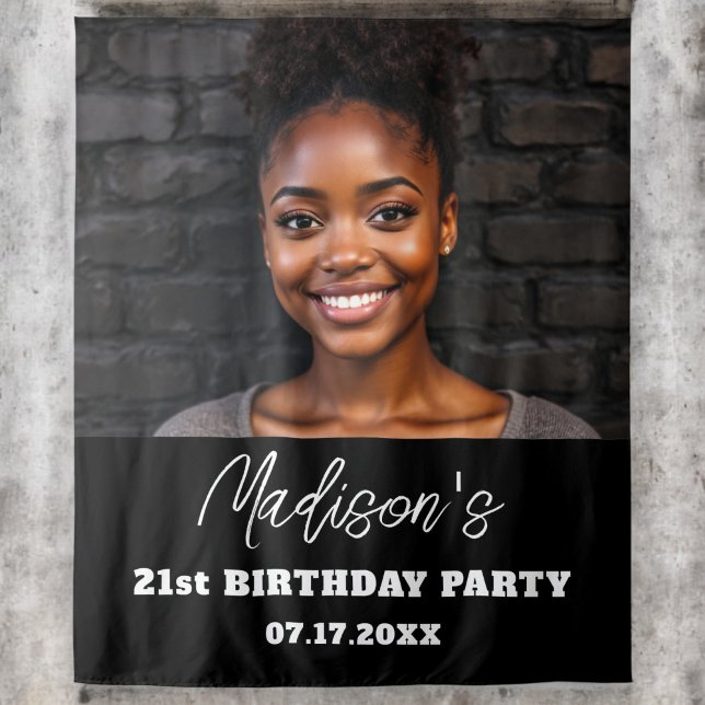 Modern Birthday Party Black Custom Photo Instagram Tapestry (Creator Uploaded)