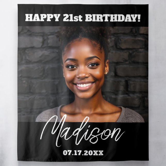 Modern Birthday Party Black Custom Photo Instagram Tapestry (Creator Uploaded)
