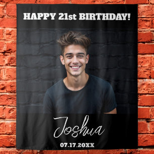 Modern Birthday Party Black Custom Photo Instagram Tapestry